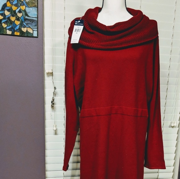 🆕🏷️ CHAPS  Sweater Dress Red Cowl Neck  2X/3X - Picture 3 of 8